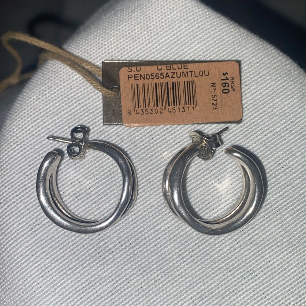 NWT Uno de 50 Ondamania Double Hoop Sterling Plated Earrings